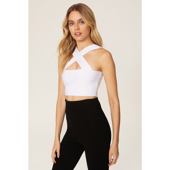 Herve by Herve Leger White Bandage Crisscross Sleeveless Crop Top Size Small - Picture 3 of 14
